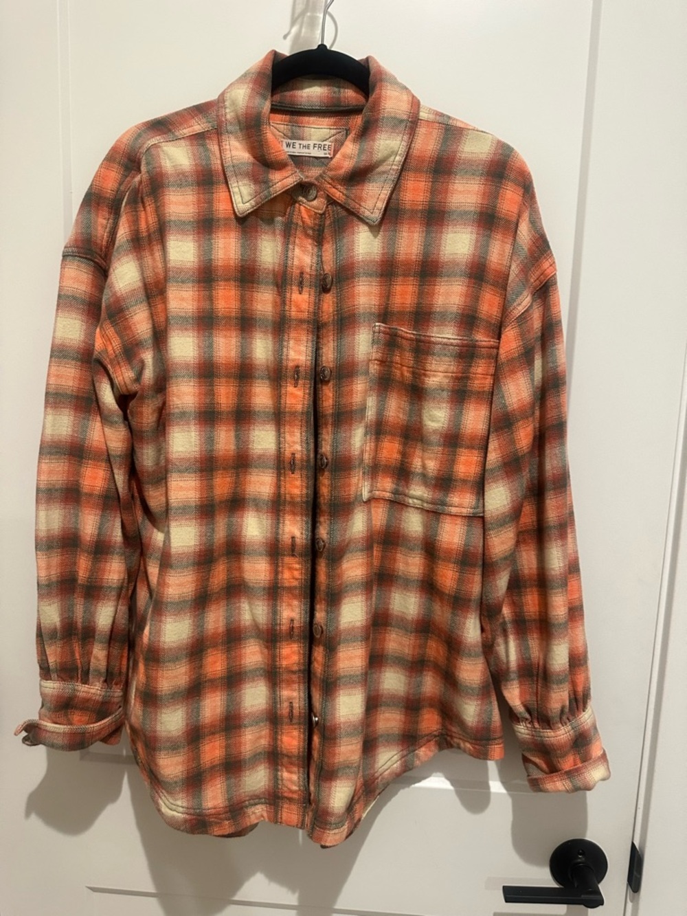 We The Free Orange and Cream Plaid Button-Down Shirt